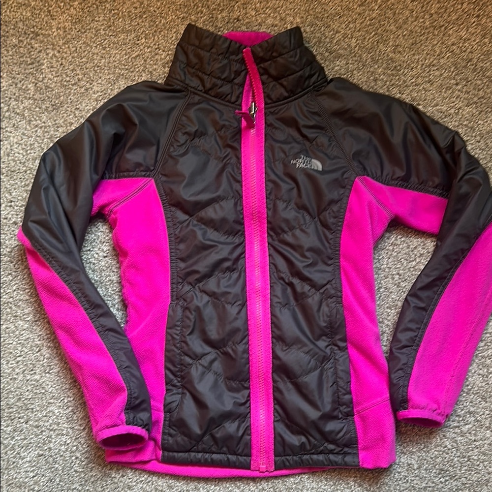 The North Face Reversible Pink and Charcoal Shell/Jacket/Fleece Size Size 10/12